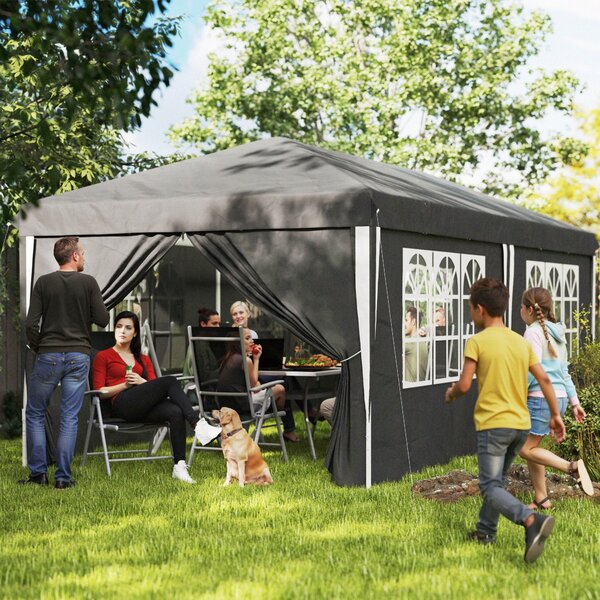 Gazebo da Giardino 596x300x270 cm per 12-18 Persone in Metallo e Tessuto Oxford Grigio