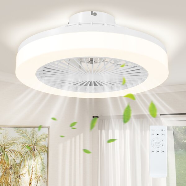 HOMCOM Ventilatore a Soffitto con Luce LED Regolabile e 6 Velocità, in Plastica e Acrilico, Ø46x16 cm, Bianco | Aosom Italy