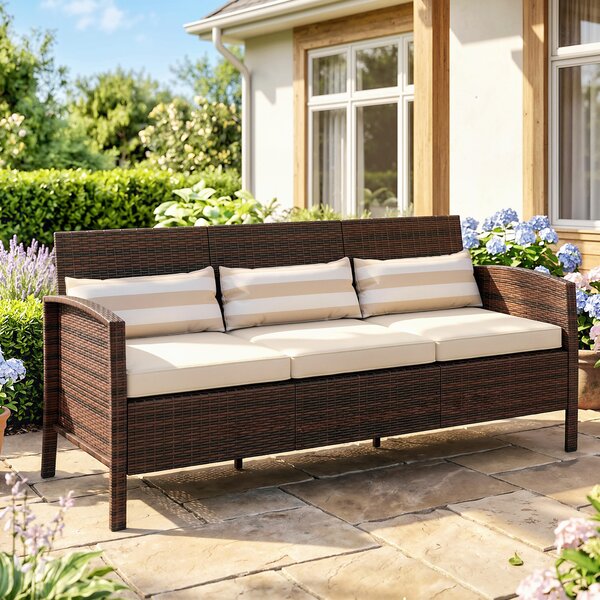 Outsunny Divano da Giardino a 3 Posti in rattan PE e Acciaio, 173x68x78 cm, Marrone