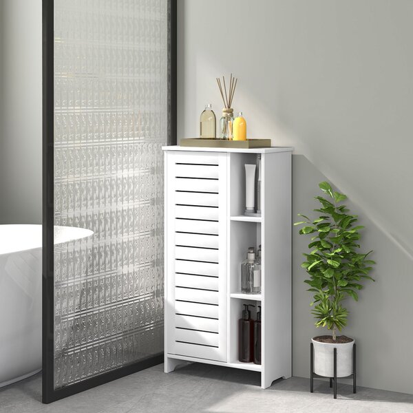Mobile Bagno con Armadietto Chiuso 48x24x96,5 cm a 3 Livelli e 3 Ripiani Aperti in Legno Bianco