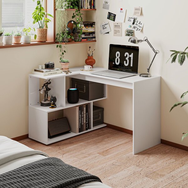 Scrivania Angolare Moderna per Ufficio 120x100x77 cm in Legno Bianco