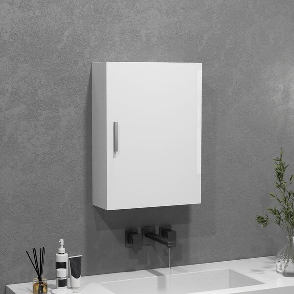 Armadietto Bagno da Parete 40x15x55 cm con 3 Ripiani Regolabili in Vetro in Legno Bianco