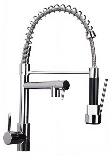 Miscelatore per cucina con doccetta estraibile, due bocchette, 2 tipi di getto, girevole a 360°, miscelatore monocomando per acqua calda e fredda, finitura cromata