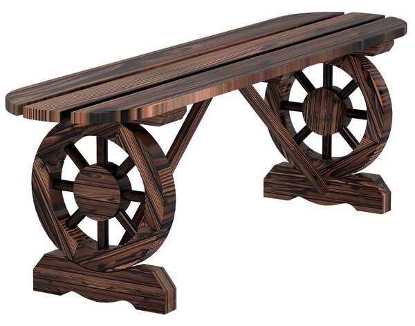 Panchina da Giardino 120x29x39 cm con Gambe a Ruota di Carro e Seduta a Doghe Marrone