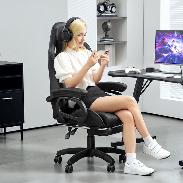 Sedia da Gaming 65x68x120-128 cm Reclinabile a 125° Poggiapiedi Retrattile Nero