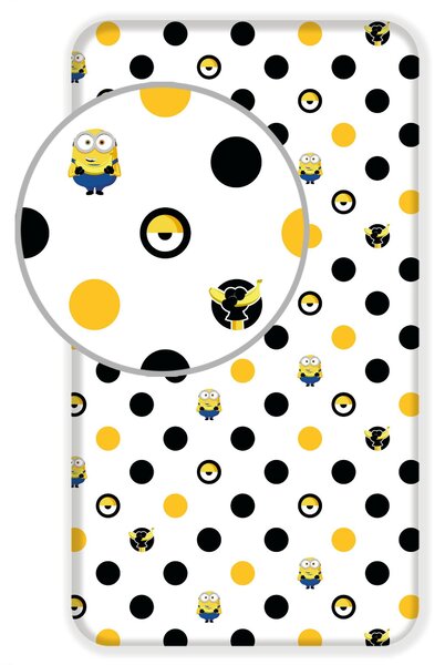 Minions 2 L'ascesa di Gru, banana, a pois, occhi di Minion, lenzuolo matrimoniale per letto singolo 90x200 cm + 25 cm, 100% cotone