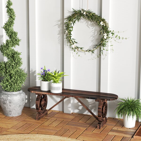 Panchina da Giardino 120x29x39 cm con Gambe a Ruota di Carro e Seduta a Doghe Marrone