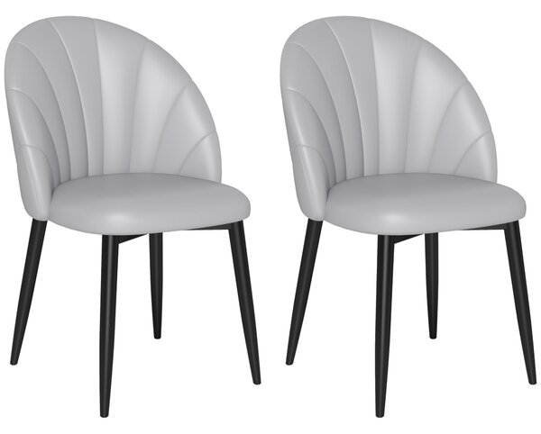 Set 2 Sedie da Pranzo Schienale a Conchiglia in Pelle PU Grigio Chiaro