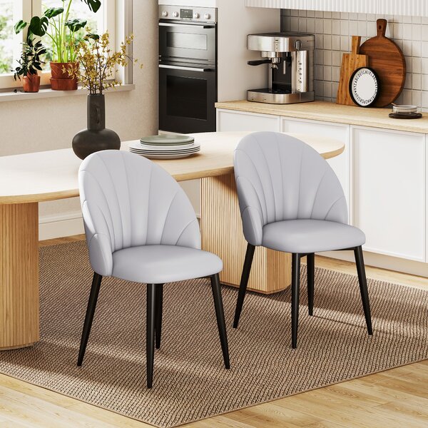 Set 2 Sedie da Pranzo Schienale a Conchiglia in Pelle PU Grigio Chiaro