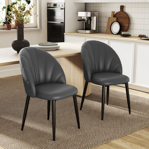 Set 2 Sedie da Pranzo Schienale a Conchiglia in Pelle PU Grigio Scuro