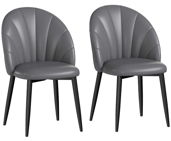 Set 2 Sedie da Pranzo Schienale a Conchiglia in Pelle PU Grigio Scuro