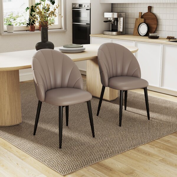 Set 2 Sedie da Pranzo Schienale a Conchiglia in Pelle PU Marrone