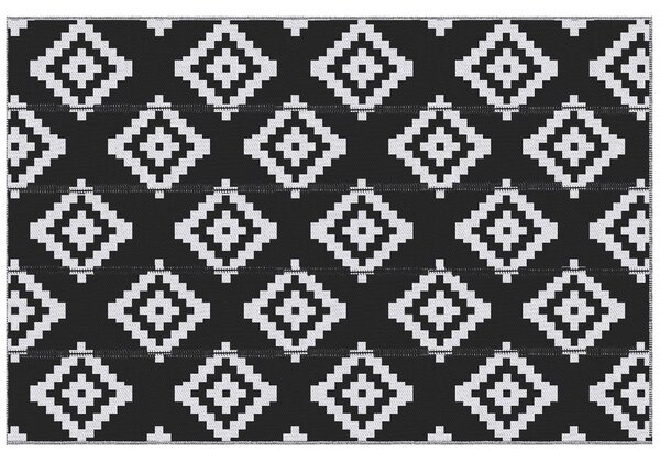 Tappeto da Esterno Reversibile 182x274 cm con Fantasia Geometrica Nero e Bianco