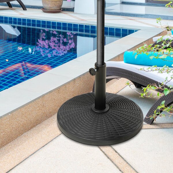 Base per Ombrellone Rotonda da 12,5kg Ø44,5 cm per Pali da Ø3,8 e Ø4,8 cm in HDPE Cemento e Acciaio Nero