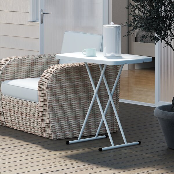Tavolino da Giardino Pieghevole 76x50x74 cm con Altezza Regolabile in Metallo e HDPE Bianco
