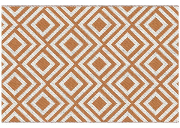 Tappeto da Esterno Reversibile 182x274 cm con Fantasia Geometrica Marrone e Bianco