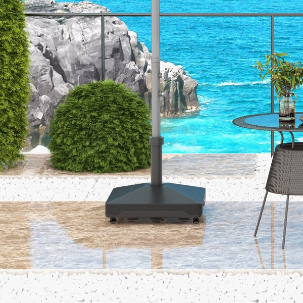 Base per Ombrellone Riempibile a Rotelle 45x45x40 cm in HDPE e Acciaio Nero