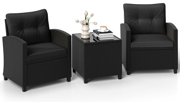 Set da giardino KOMFOTTEU, composto da: 2 poltrone in rattan sintetico, 1 tavolo da giardino in rattan sintetico, divano e tavolino in vetro temperato. Set di sedute con cuscini removibili, ideale per terrazzi, balconi e giardini