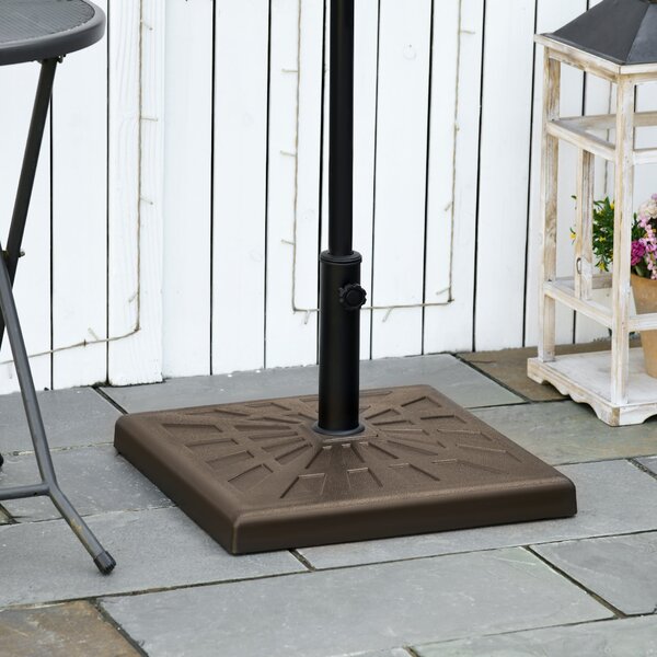 Base per Ombrellone Quadrata di 19kg 51x51x32 cm per Pali da Ø3, 2 cm Ø3,8 cm e Ø4,8 cm in Resina e Acciaio Marrone