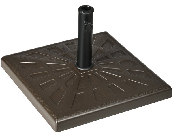 Base per Ombrellone Quadrata di 19kg 51x51x32 cm per Pali da Ø3, 2 cm Ø3,8 cm e Ø4,8 cm in Resina e Acciaio Marrone