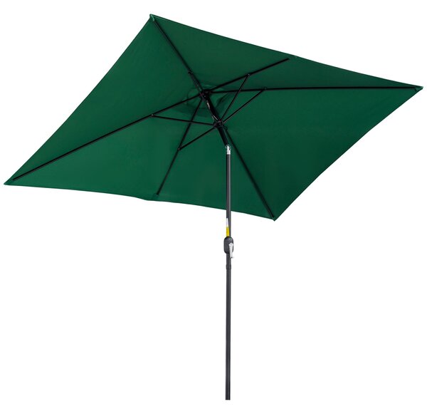 Ombrellone Rettangolare 2x3 m Pieghevole e Regolabile in Alluminio e Poliestere Verde e Nero