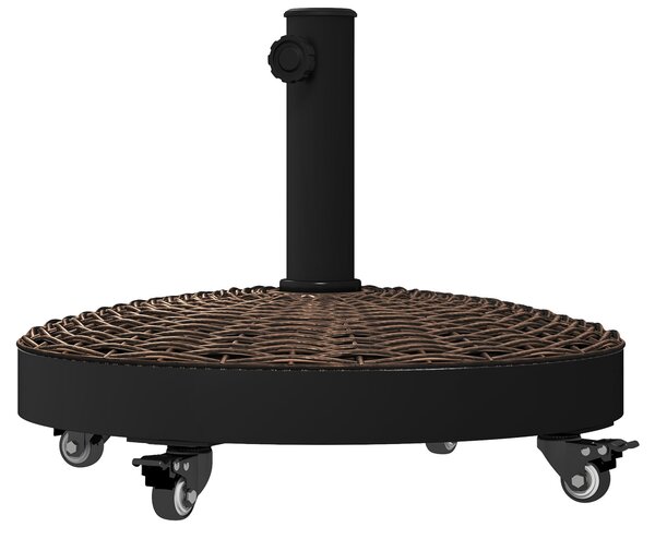 Base per Ombrellone Rotonda Ø52x41 cm 4 Ruote con Freni in Acciaio e Resina Bronzo e Nero