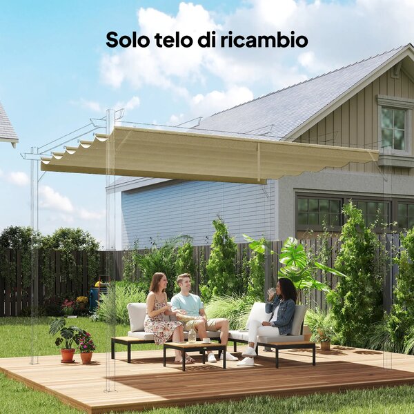 Copertura per Gazebo Pergola 4x3 m con 10 Fori di Drenaggio in Poliestere Traspirante Beige