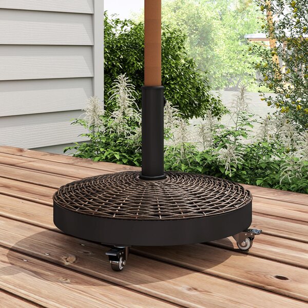 Base per Ombrellone Rotonda Ø52x41 cm 4 Ruote con Freni in Acciaio e Resina Bronzo e Nero
