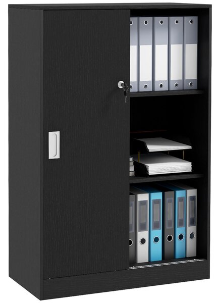 Armadietto da Ufficio 80x40x120 cm Ante Scorrevoli con 2 Chiavi di Sicurezza Nero