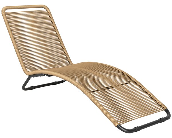 Lettino Sdraio da Giardino a S 176x58x82 cm in Rattan PE e Acciaio Nero e color Legno