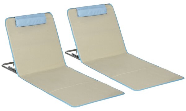 Set 2 Sdraio da Spiaggia 53x124x35-45 cm con Schienale Regolabile e Poggiatesta Beige e Azzurro