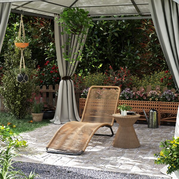 Lettino Sdraio da Giardino a S 176x58x82 cm in Rattan PE e Acciaio Nero e color Legno