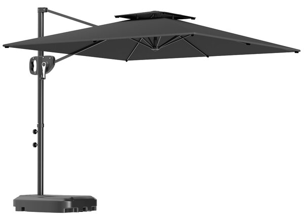 Ombrellone a Braccio 247x247x268 cm con Base Riempibile e Testa Inclinabile Grigio Scuro