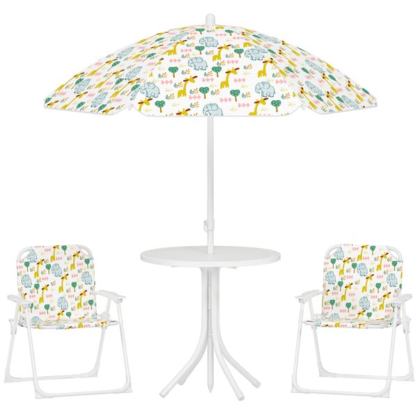 Set da Giardino per Bambini 2-5 Anni con Tavolino 2 Sedie e un Ombrellone Bianco
