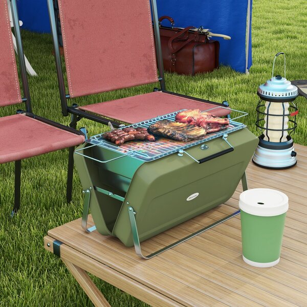 Barbecue Portatile e Pieghevole a Valigetta 47x30x28 cm a Carbonella Verde