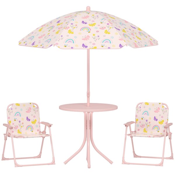 Set da Giardino per Bambini 2-5 Anni con Tavolino 2 Sedie e un Ombrellone Rosa