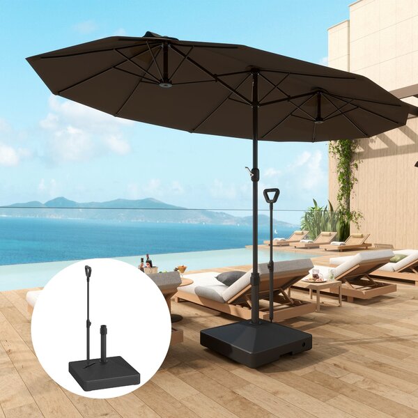 Base per Ombrellone Riempibile 60x60x100 cm con Maniglia e Ruote in HDPE Nero