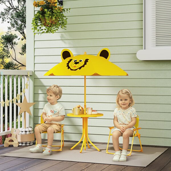 Set da Giardino per Bambini 2-5 Anni con Tavolino 2 Sedie e un Ombrellone Giallo