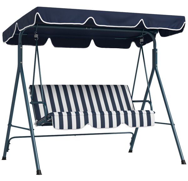 Dondolo da Giardino 3 Posti 172x110x153 cm con Tetto Parasole in Acciaio e Poliestere Bianco e Blu