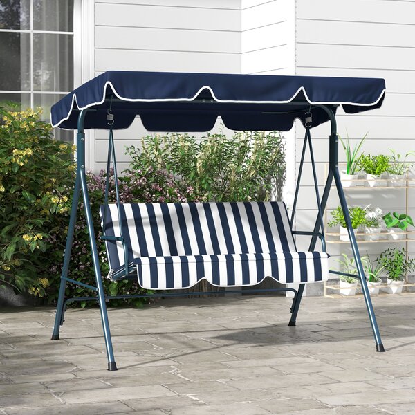 Dondolo da Giardino 3 Posti 172x110x153 cm con Tetto Parasole in Acciaio e Poliestere Bianco e Blu