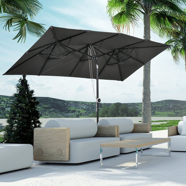 Ombrellone Doppio 150x295x170-214 cm Inclinabile e Regolabile in Poliestere e Metallo Grigio