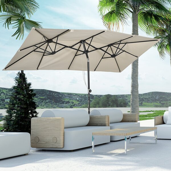Ombrellone Doppio 150x295x170-214 cm Inclinabile e Regolabile in Poliestere e Metallo Crema