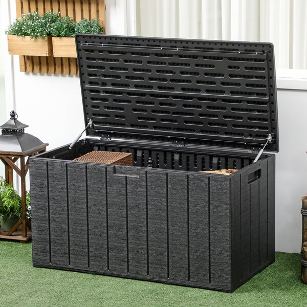 Baule Cassapanca da Esterno 122,4x62x64,5 cm Capacità da 366L in Plastica Nero
