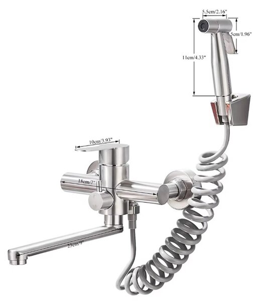 Miscelatore da cucina – Miscelatore da cucina a parete – Acciaio inossidabile 304 – Acqua calda e fredda – Doccetta estraibile – Bocchetta girevole a 360° – Finitura in nichel spazzolato