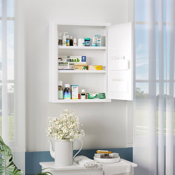 Armadietto Medicinali a Parete 40x15x53,5 cm con 2 Chiavi in Acciaio Bianco