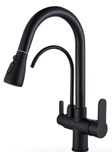Miscelatore da cucina con doccetta estraibile e attacco per acqua filtrata, monocomando, per acqua calda e fredda, in acciaio inossidabile 304, da installare con un foro. Colore: nero