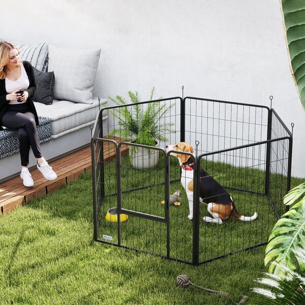 Recinto per Cani a 6 Pannelli Modulabili da 80x1,5x80A cm con Porta di Ingresso in Acciaio Nero