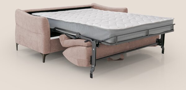 Dalia divano letto con materasso H18 cm e piedi alti in raffinato tess