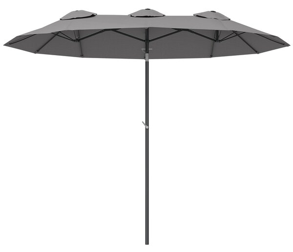 Ombrellone Doppio 285x147x227 cm Inclinabile a 45° con Prese d'Aria in Acciaio e Poliestere Grigio