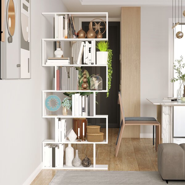 HomCom Libreria di Design Mobili Ufficio Scaffale in Legno 80x24x191cm Bianco Opaco|Aosom